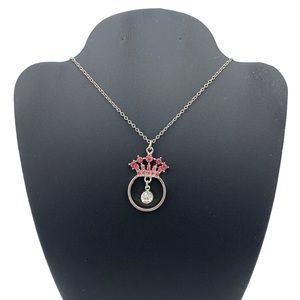 Silver Diamond Ring Pink Crown Necklace